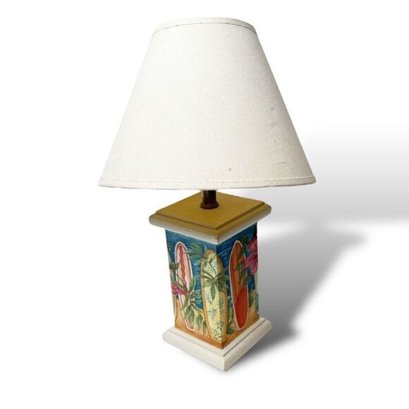 Jean Oates Ole Plantation Hand Painted Surf Board Wooden Table Lamp & Shade - Picture 1 of 7